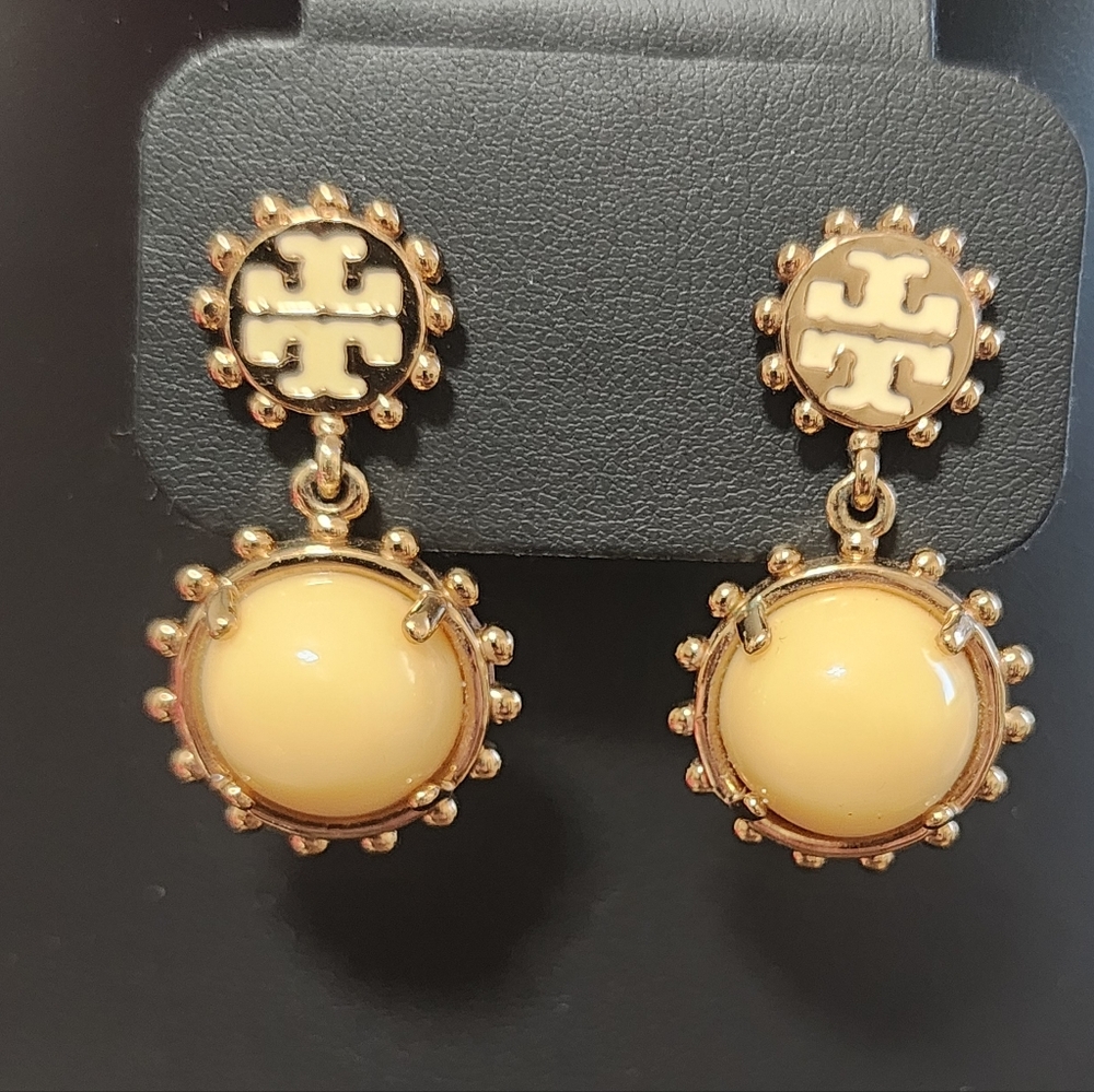 Tory Burch Gold and Cream Statement Earrings